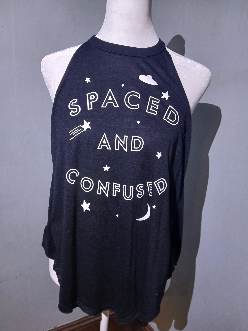 Modern Lux “Spaced & Confused” Celestial Graphic Tank Top | Black | Size M